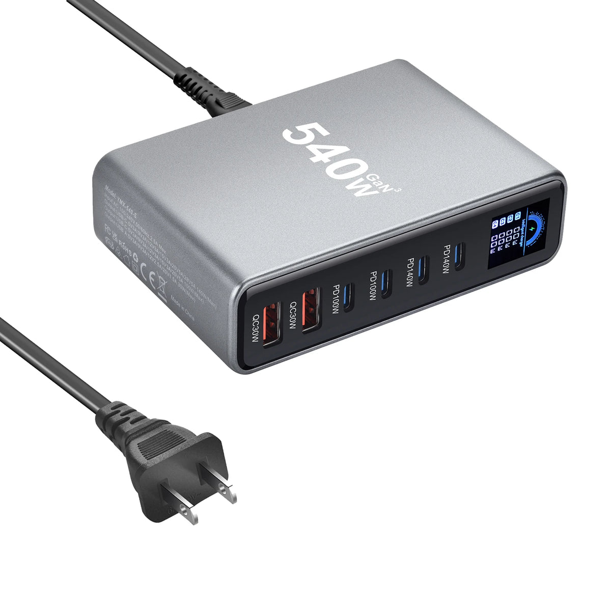 New 540W Desktop GaN Charging Station with Display Multi-por