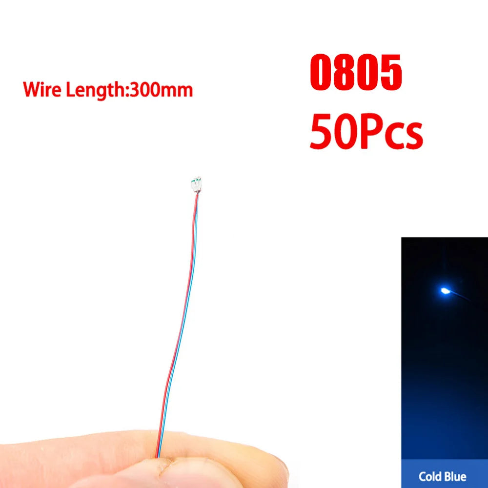50pcs/Set 0805 1206 SMD Lamp Wired Micro Led Pre-Soldered Micro Litz Wired Chip 3V Railway Model Scenes Light DIY Leads Wires 30