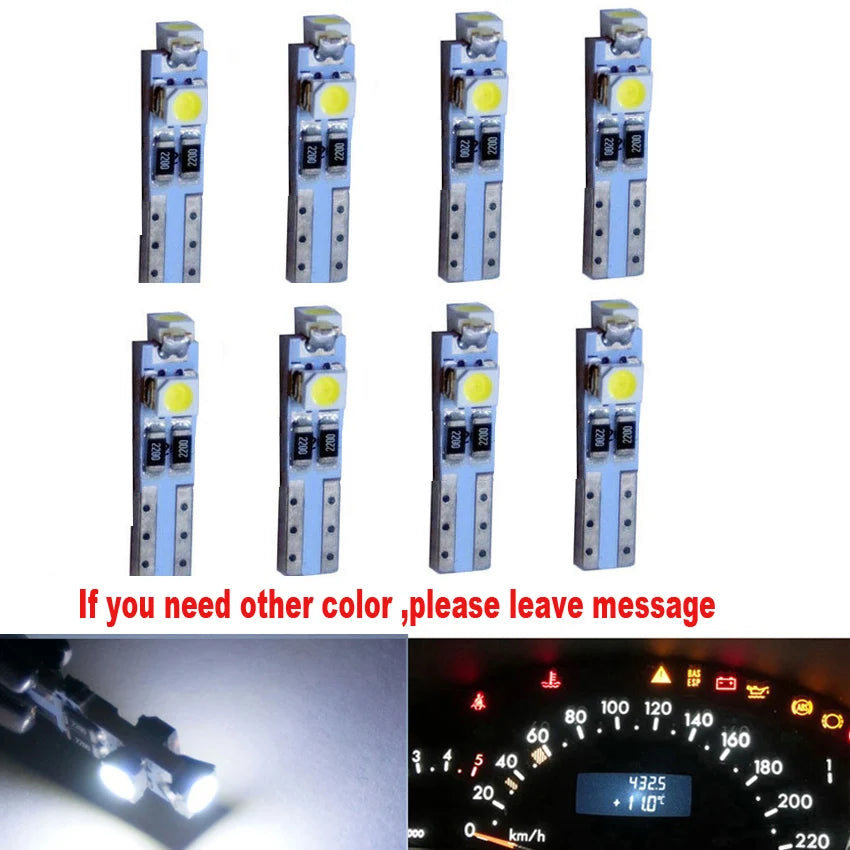 8Pcs T5 B8.5 B8.5D W1.2W W3W PC74 PC37 Led Bulb Car Interior Lights Dashboard Warming Indicator Wedge Auto Instrument Lamp 12V