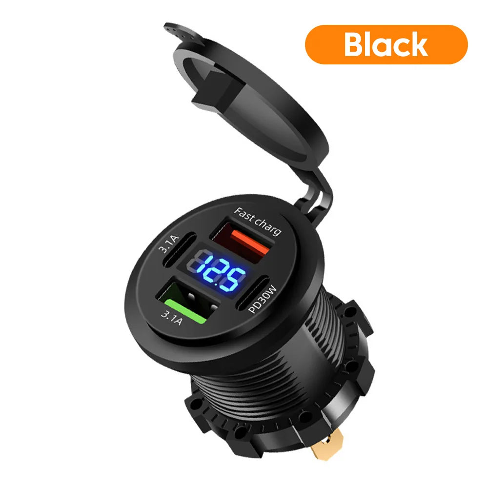 Elough Dual PD30W Dual QC 3.0 USB Car Charger Type C Fast Charging Adapter Waterproof for 12V/24V Car Cellphone