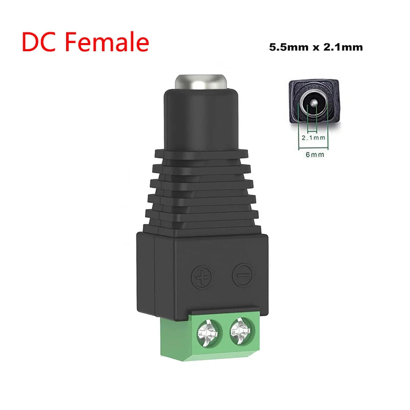 LED Connector Male+Female 2.1x5.5mm 12V DC Power Jack Plug Adapter Connector for Led Strip CCTV Security Camera Cable Wire Ends