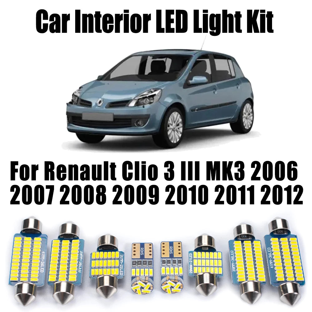 13Pc Canbus Car LED Interior Map Dome Door Light For Renault