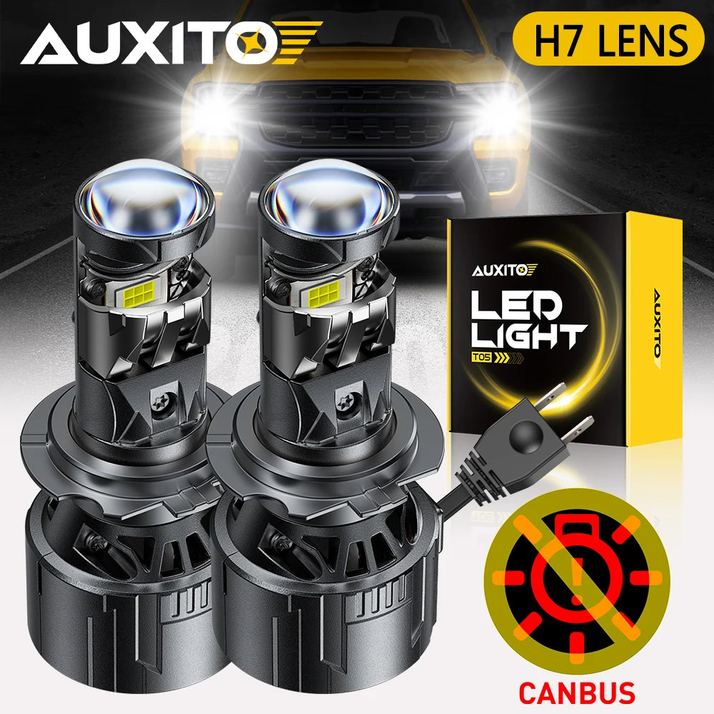 2Pcs AUXITO Projector H7 LED Canbus Headlight With Lens For 