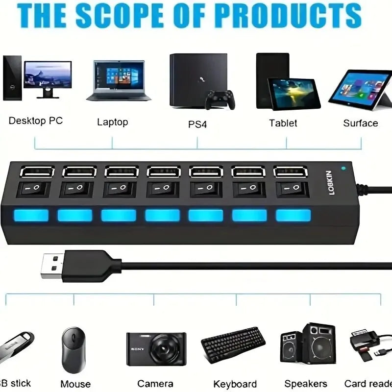 High Speed 4/7 Ports USB HUB 2.0 Adapter Expander Multi USB 