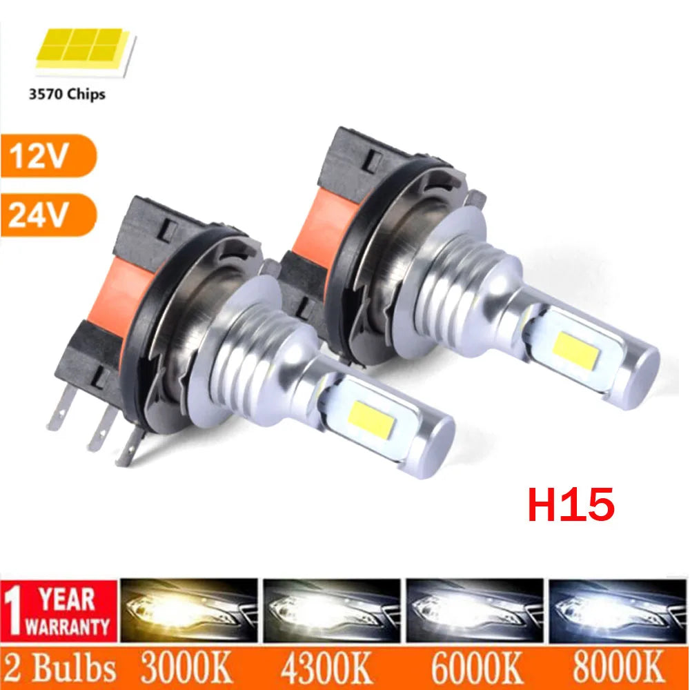 2Pcs H15 LED H11B Headlight Bulbs Canbus Error Free 6000K Wh