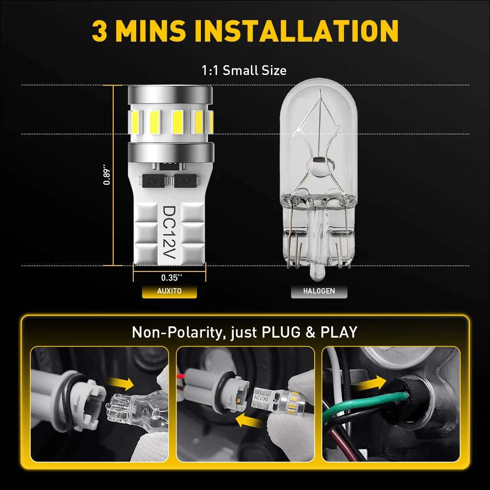 AUXITO 2Pcs 168 194 W5W T10 LED Light Bulb Canbus Car Interi