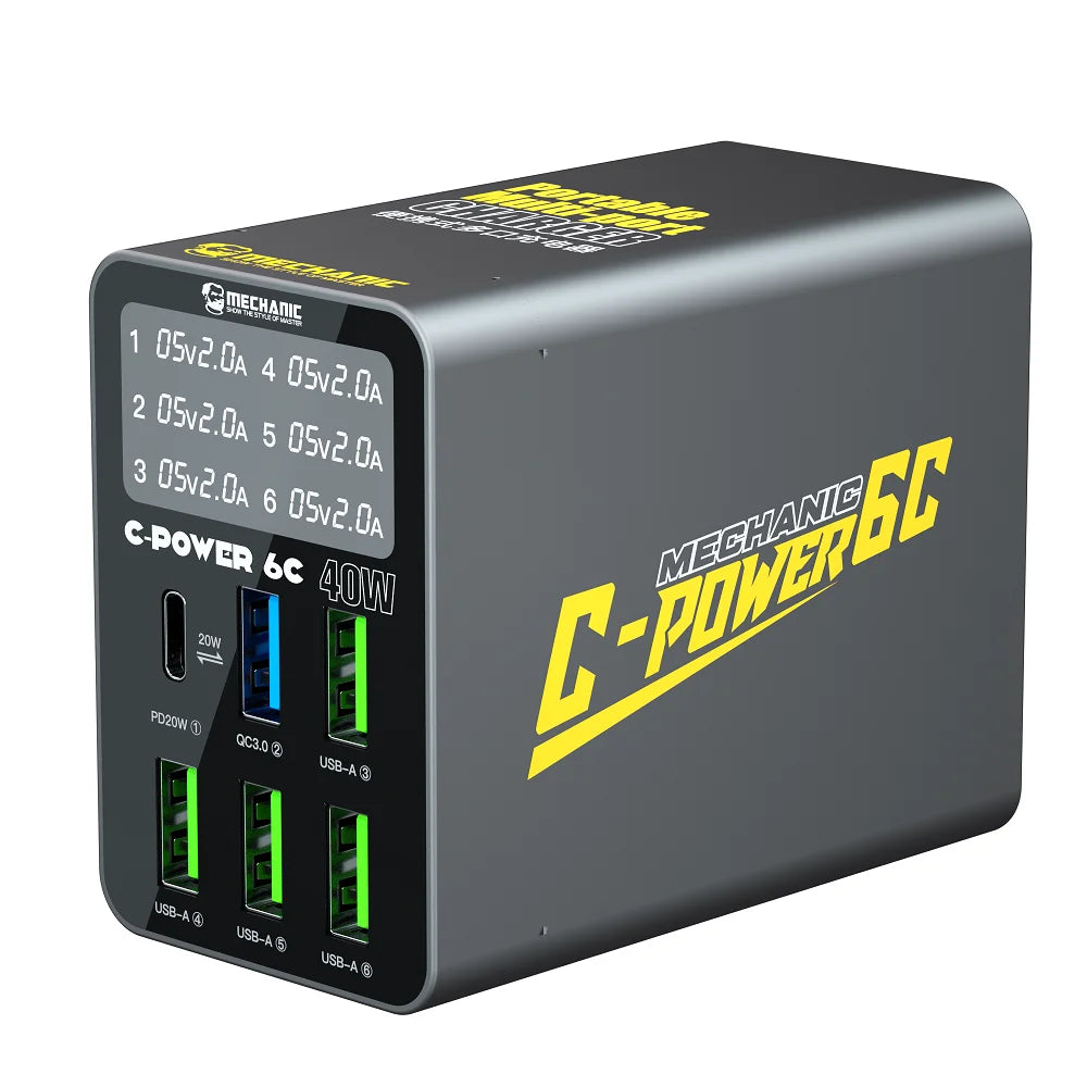 MECHANIC C-POWER Series Multi-port USB Fast Charging Intelligent Digital Display Charger Power Socket Station Support PD QC3.0