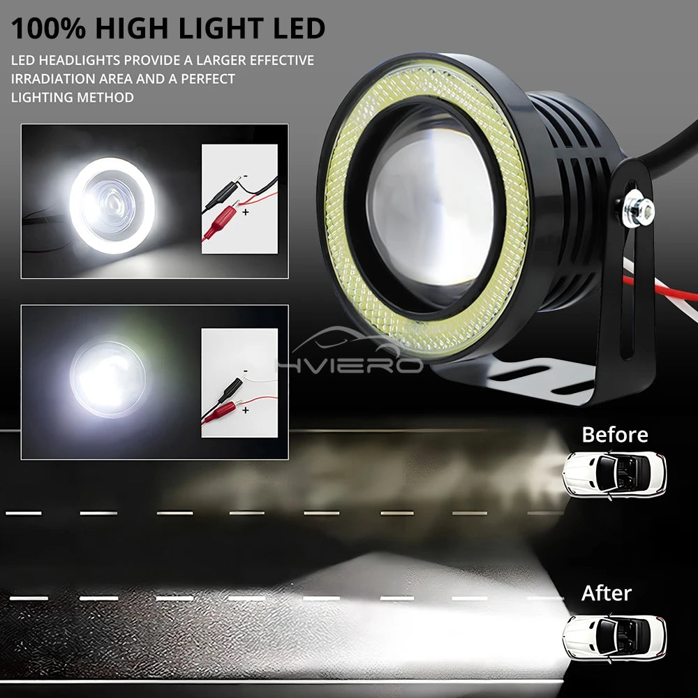 2Pcs Auto 30W Driving DRL Fog Lights COB Angel Eye 64/76/89m