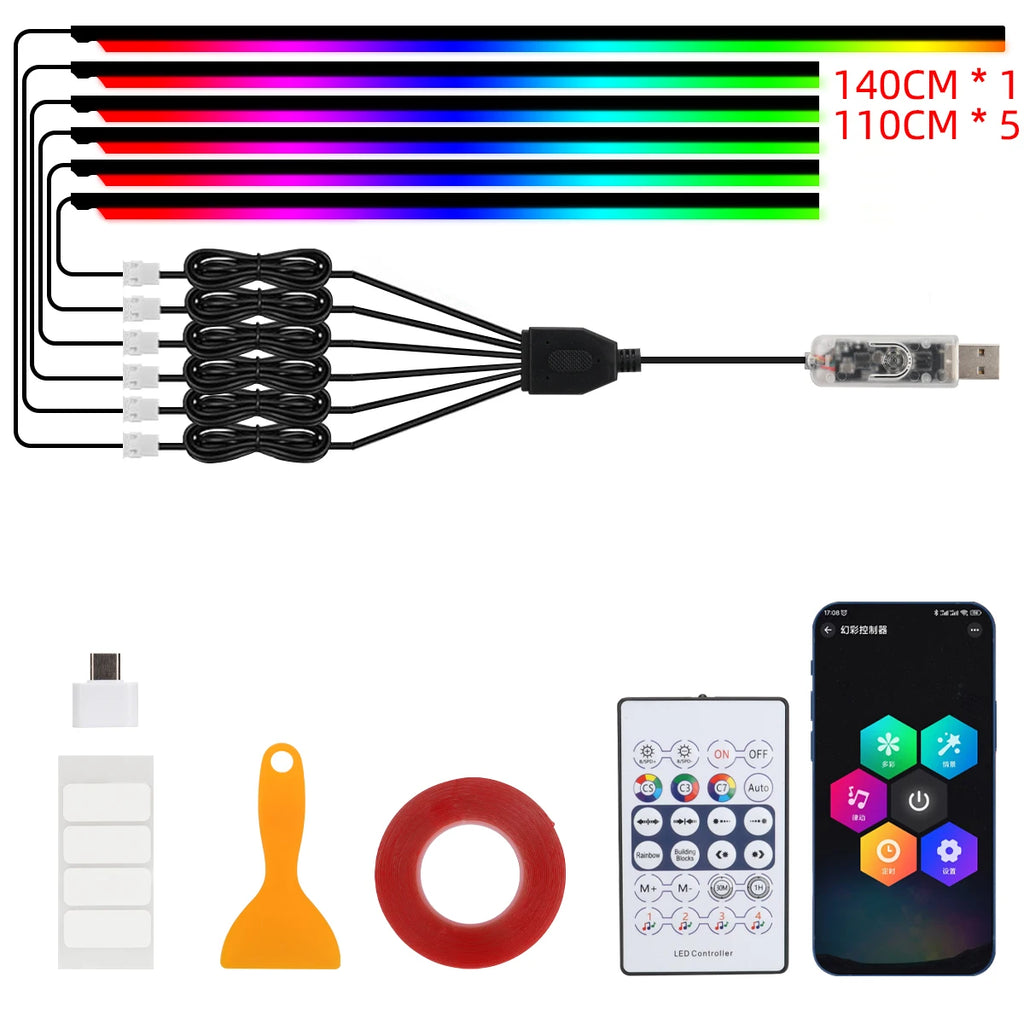 6 in 1 140 1 110 5 Car LED Atmosphere Acrylic Light Strip RG