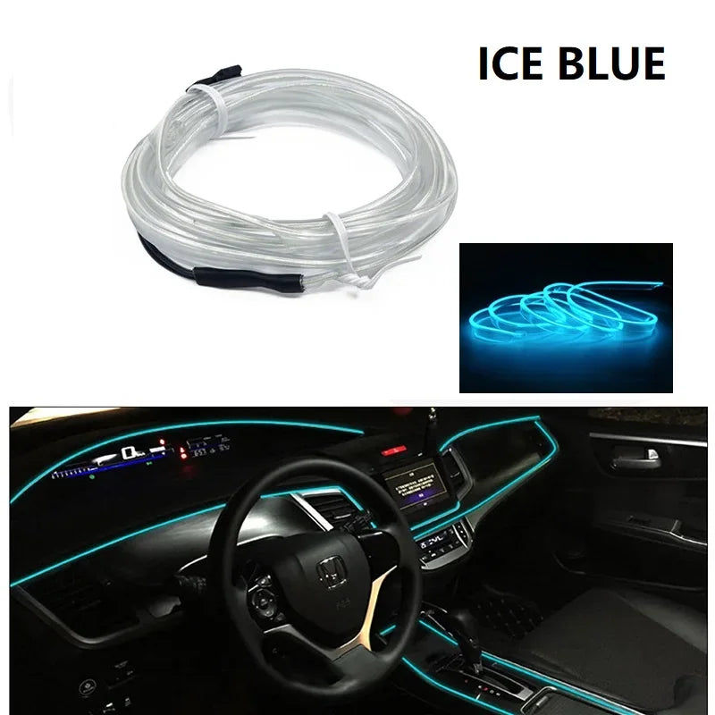 Car Interior Decorative Lamps Strips 1M 2M 3M 5M Atmosphere Lamp Cold Light Decorative Dashboard Console Auto LED Ambient Lights