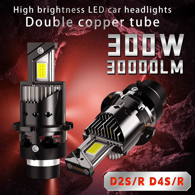 2pcs Car LED Headlight Bulbs D2S D4S 300W 30000LM 6000K D1S 