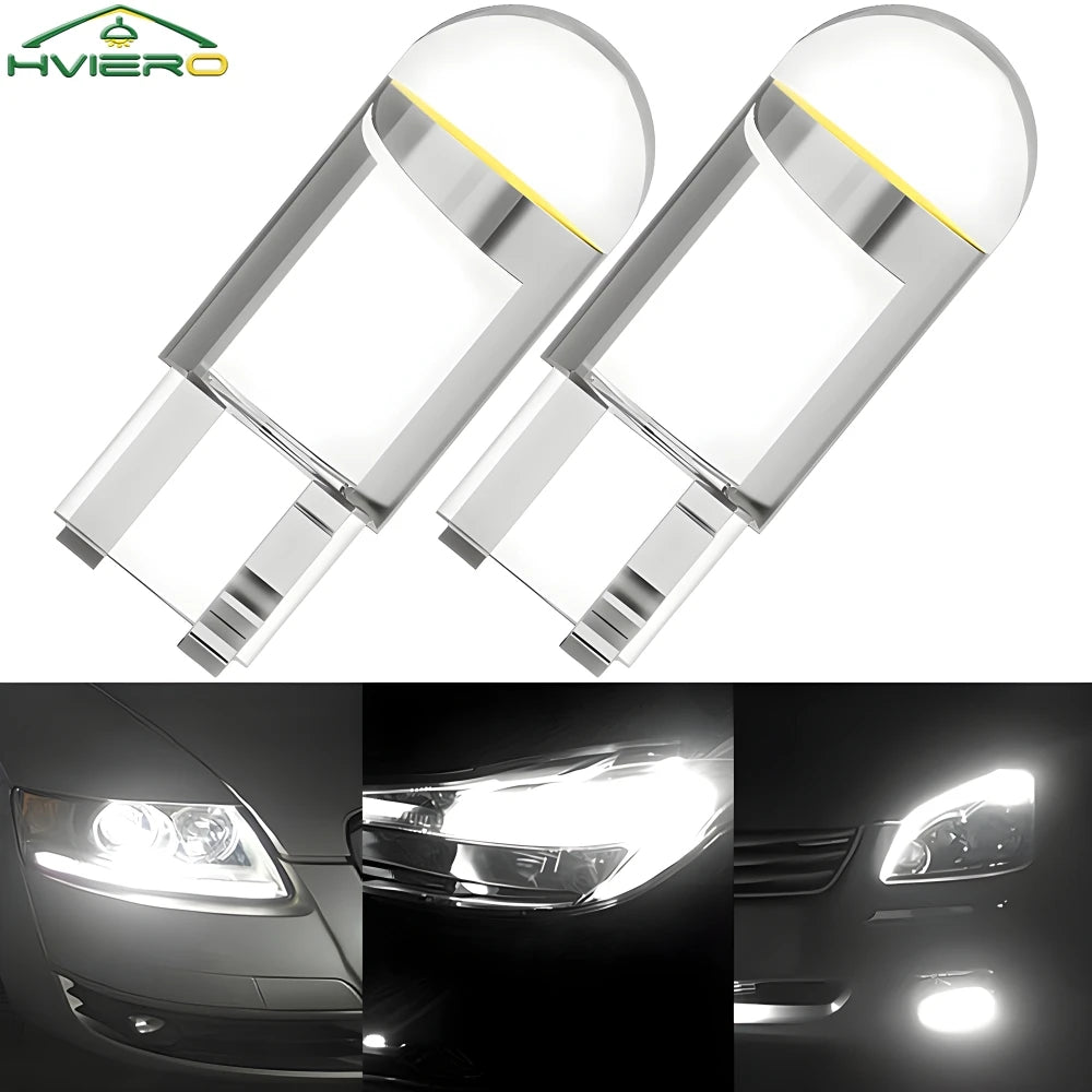 2PCS W5W 194 T10 Glass Housing Cob LED Home Bulb 6000K Wedge