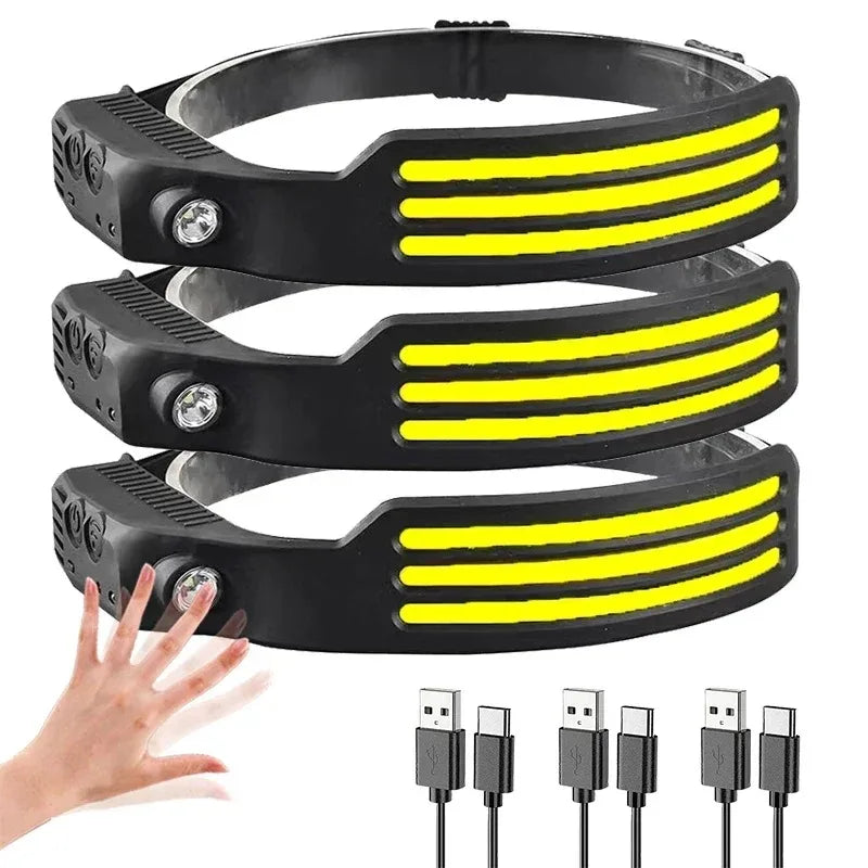 Powerful COB LED Induction Headlamp Built-in Battery USB Rechargeable Head Flashlight Outdoor Camping Fishing Riding Headlight