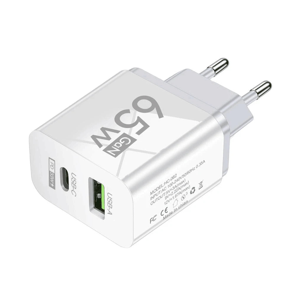 USB C Charger 65W GaN Type C Fast Charging Phone Charger Adapter For iPhone Samsung Xiaomi Quick Charge EU/US Plug Wall Charger