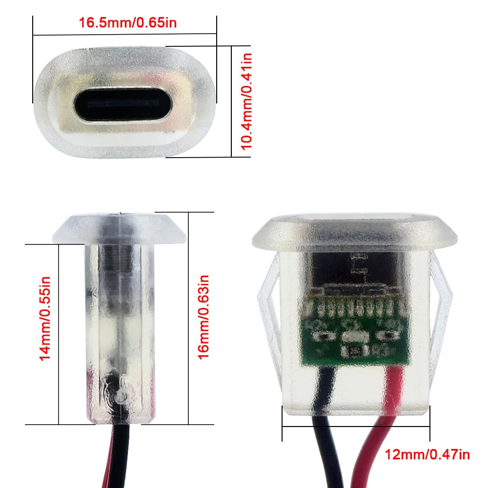 2pin USB Type C 5A Input Type Charging Socket With LED Light