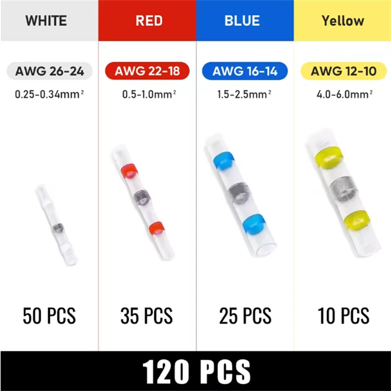 100/120/150PCS Solder Seal Wire Connectors Heat Shrink Butt Connectors Waterproof Insulated Electrical Wire Terminals