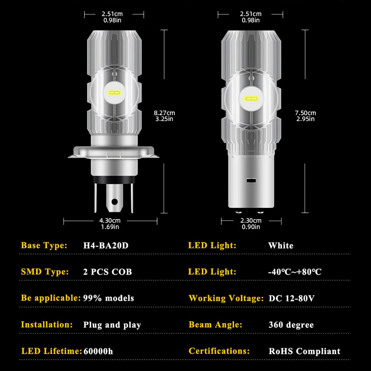 1x H4 BA20D High Quality LED Moto H6 Motorcycle Headlight Bu