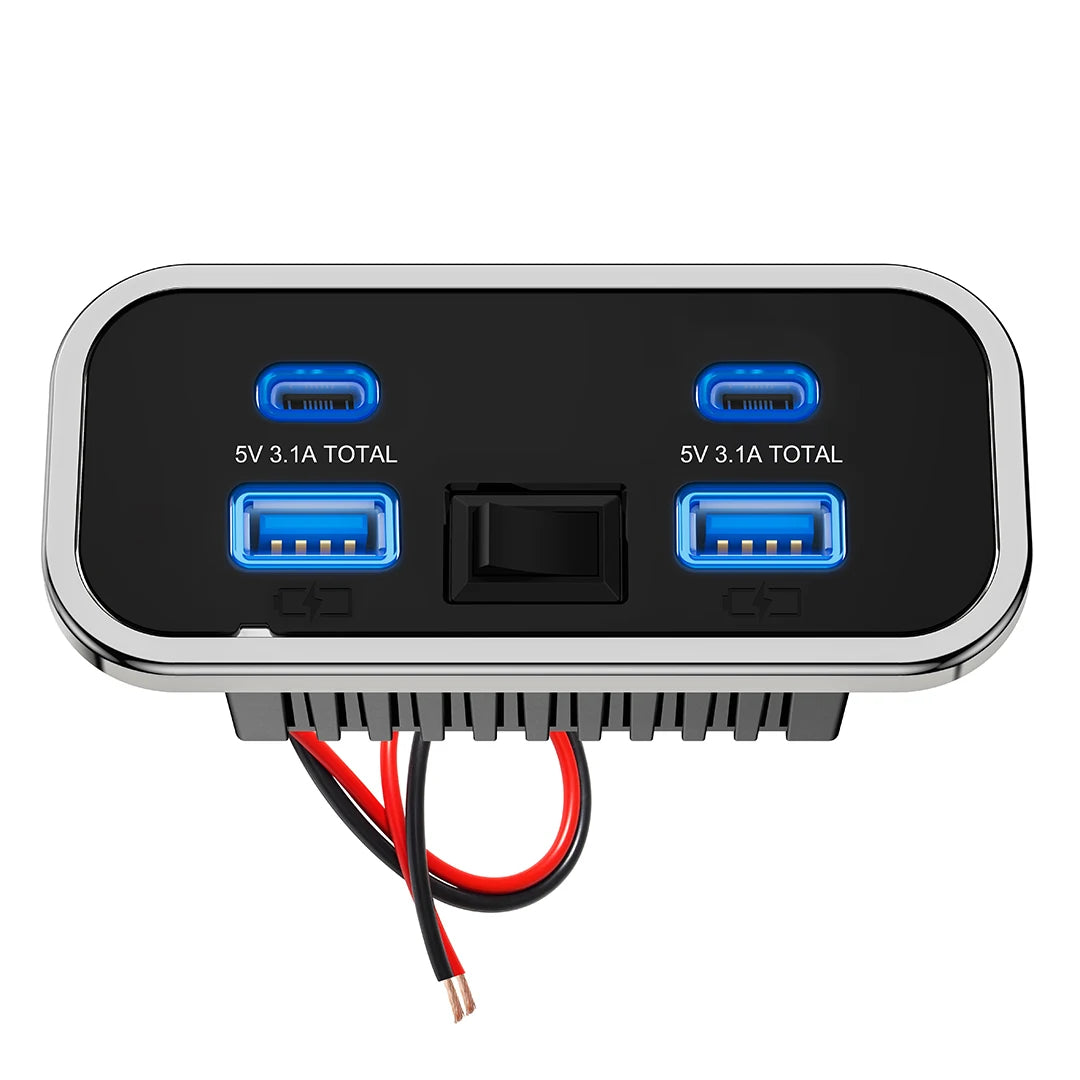 12/24V QC3.0 PD Car Charger Socket Quick Charge Dual USB Dual QC 3.0 Fast Charging Outlet Panel Adapter for Truck Camper Caravan