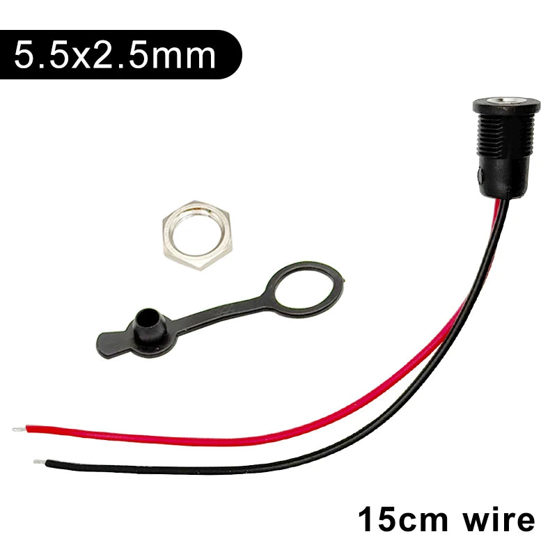 DIY DC Jack Female Socket Panel Mount Connector with 15cm Wire & Waterproof Cap 10A High Current DC022D DC Power Socket