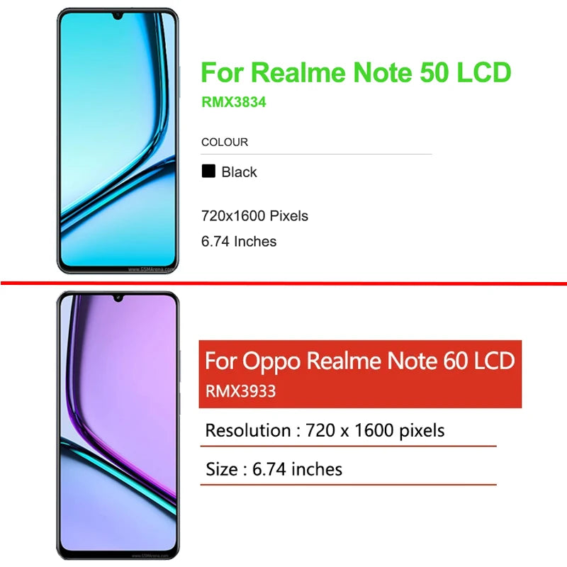 New Display For Realme Note 50 RMX3834 LCD Display Touch Scr