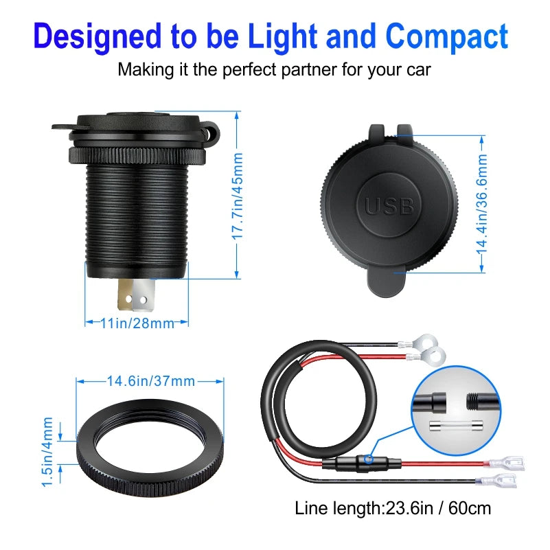 12V/24V usb socket quick charge 3 0 USB Outlet USB C Car Cha