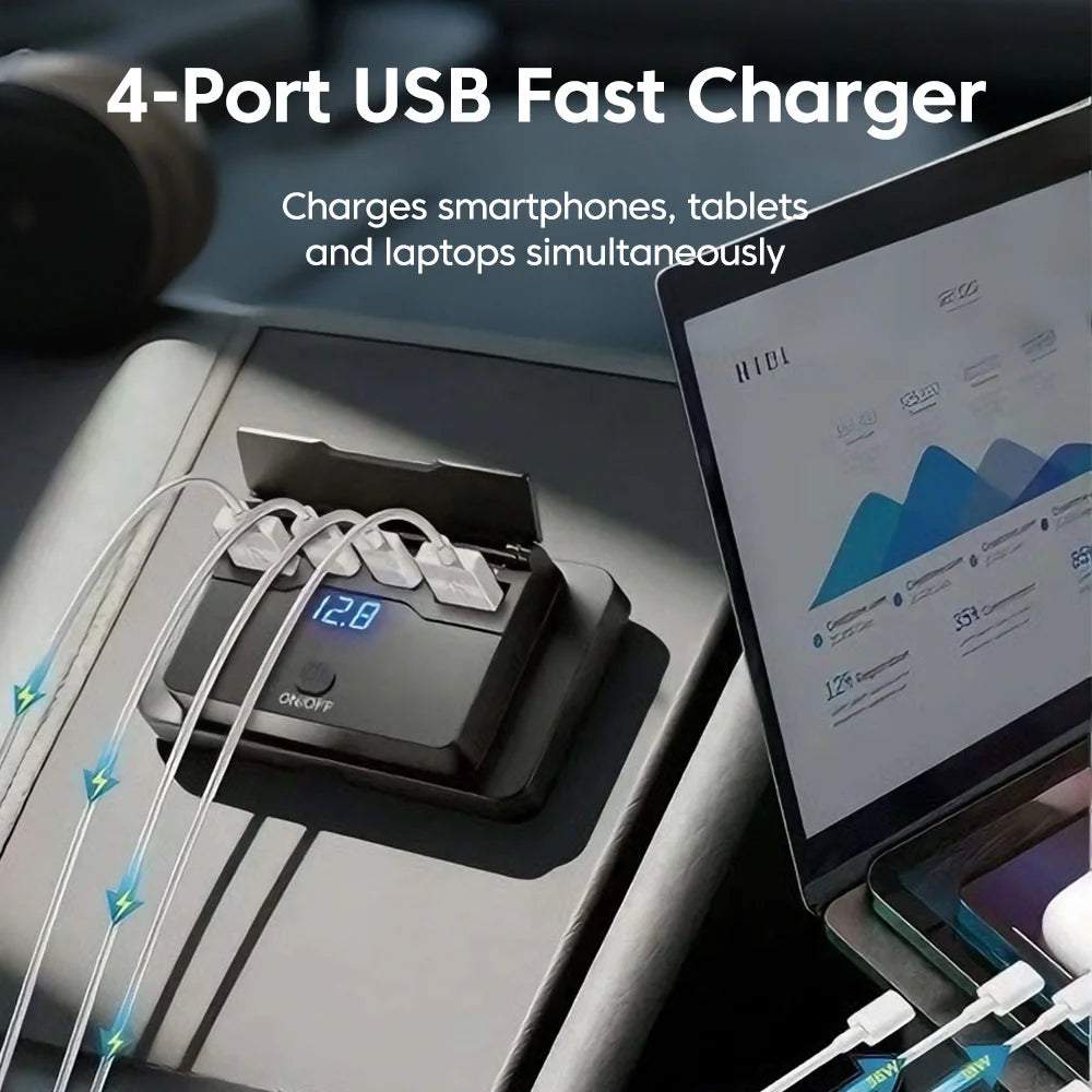 4-Port Car Charger Socket Adapter With Switch 12V/24V PD QC3