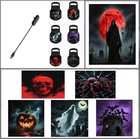 USB Projector Light Halloween Skull NightLight Ghost LED Lamp 360 Degree Rotating Switchable Pattern Design Dark&Night Ambiance