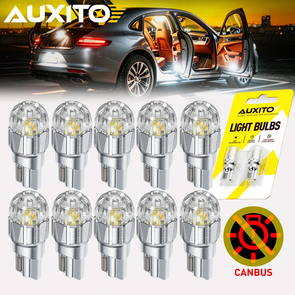 10/2Pcs AUXITO T10 W5W LED Canbus 6500K White Car Interior M