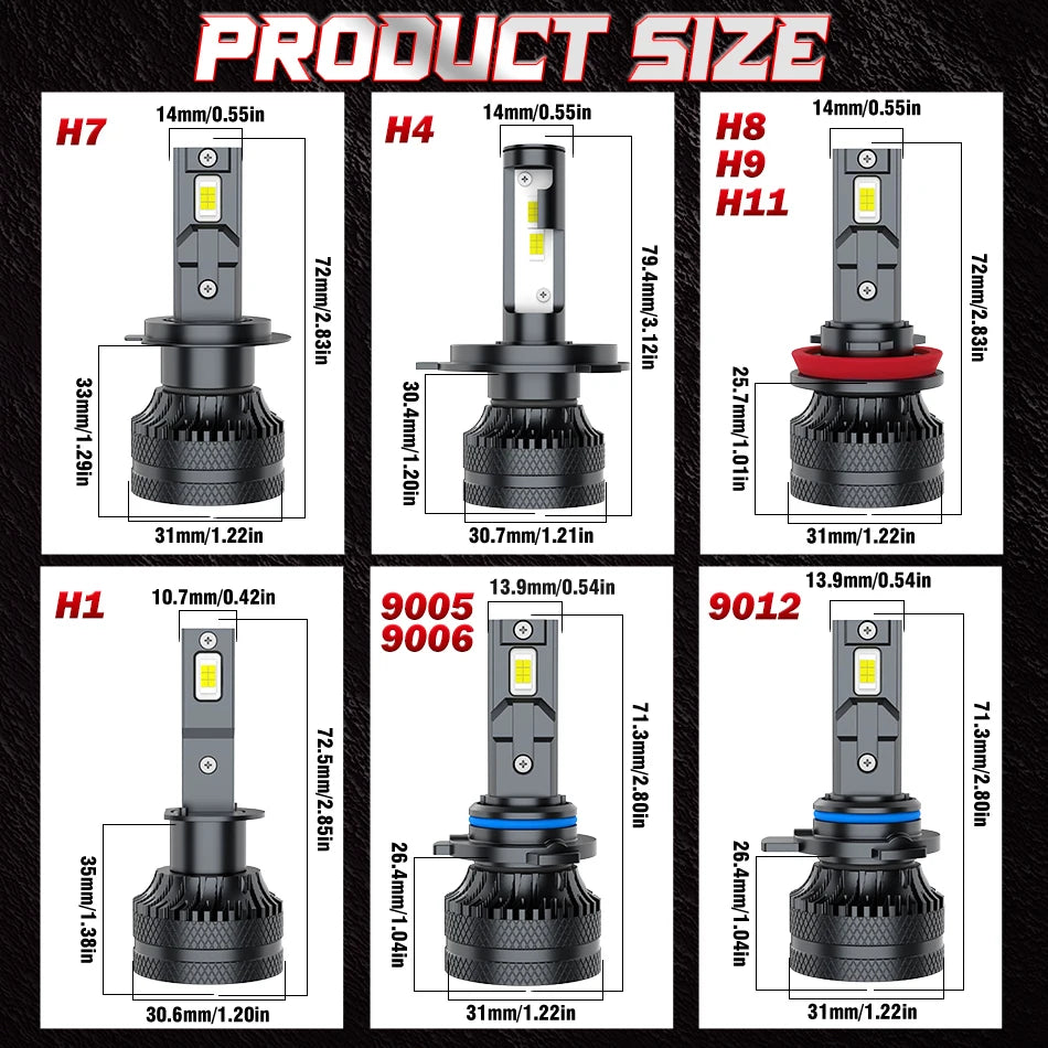 80000LM 2PCS Car Lights H7 H4 H1 H8 H9 H11 9006 9005 9012 Su