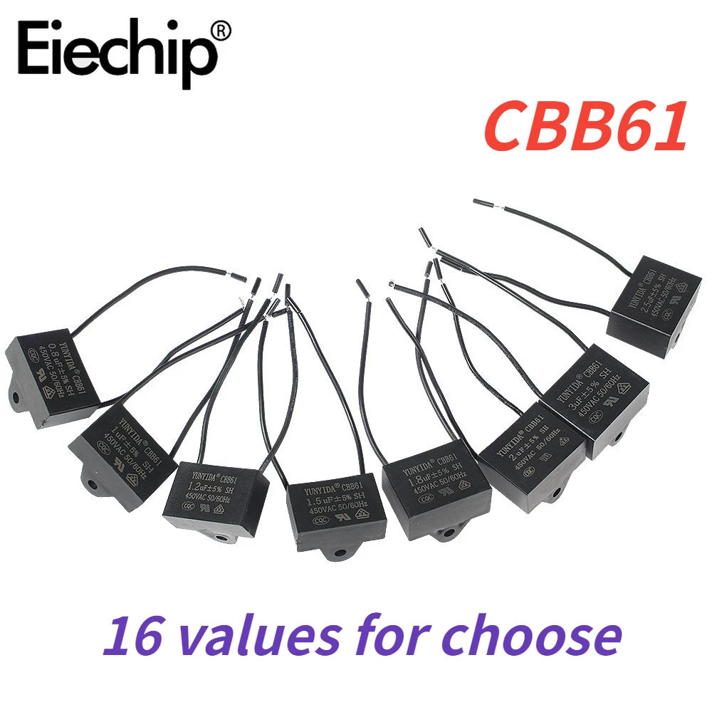 5pcs Per Value CBB61 Series Fan Starting Capacitor 450V 0.8-