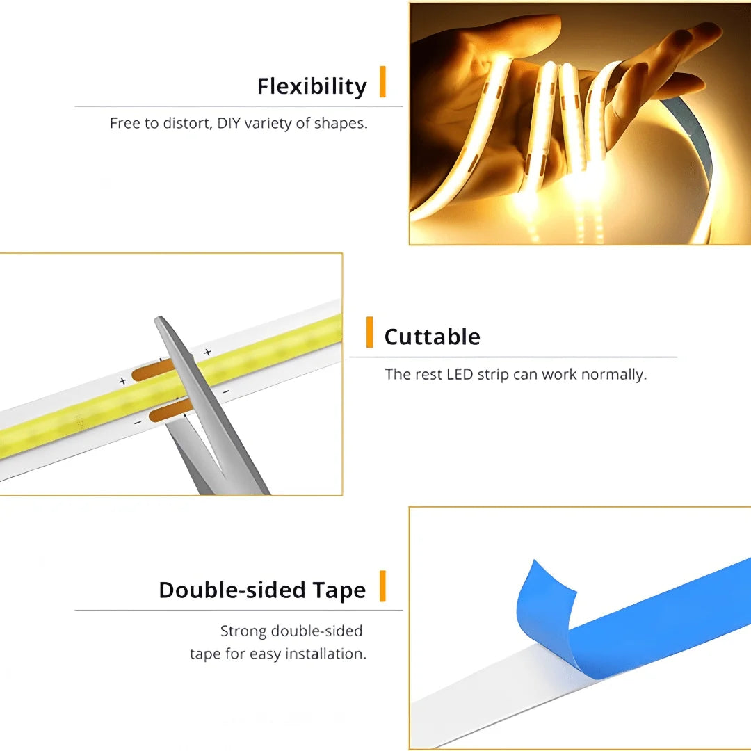 LED COB Light Strip Touch Dimmer Flexible Diode Tape 5V USB 