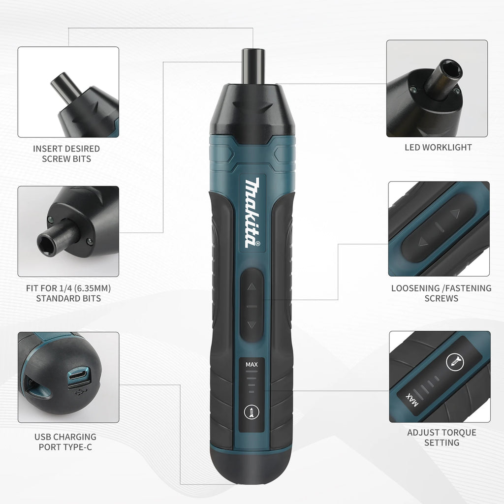 Makita Electric Screwdriver 1300mAh Rechargeable Adjustable 