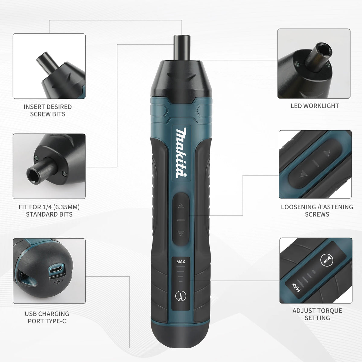 Makita Electric Screwdriver 1300mAh Rechargeable Adjustable 