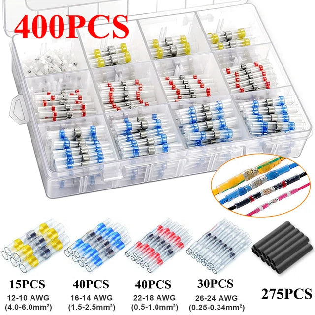 Heat Shrink Butt Crimp Terminals Waterproof Solder Seal Electrical Connectors Wire Cable Splice Kit Automotive Marine