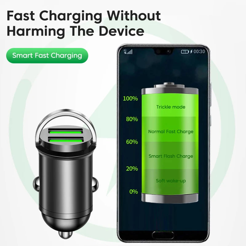 Dual USB Car Phone Charger 200W QC3.0 USB Fast Charging Car 
