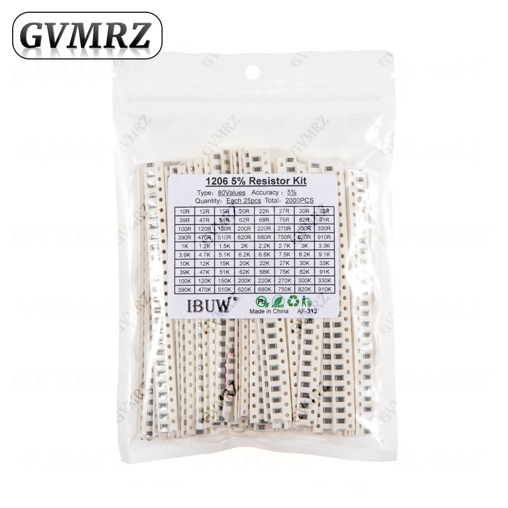 0201 0402 0603 0805 1206 1% 5% SMD Resistor Assorted Kit 1R-1M 10K 100K 1K 100R Resistance Set DIY 1R00 0R82 0R47 0R33