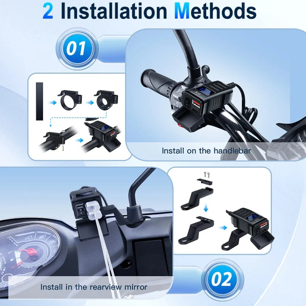 Handlebar Motorcycle Charger Socket PD+QC3.0 Fast Charging P