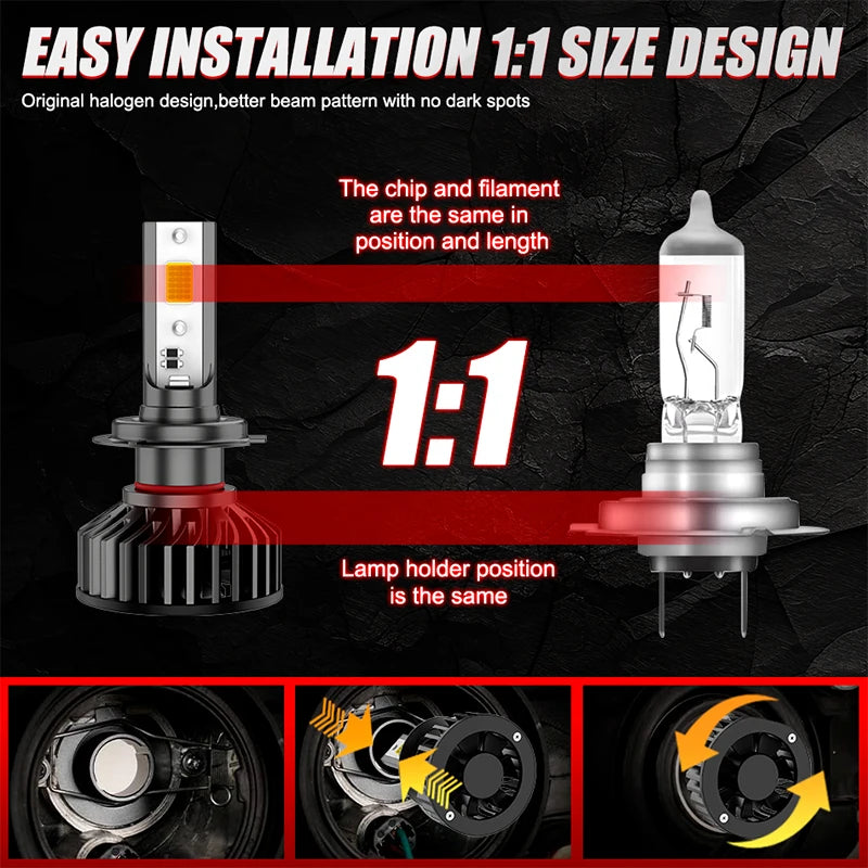 Turbo H7 LED Mini Headlight Bulb LED H4 H8 H9 H11 Headlamps 
