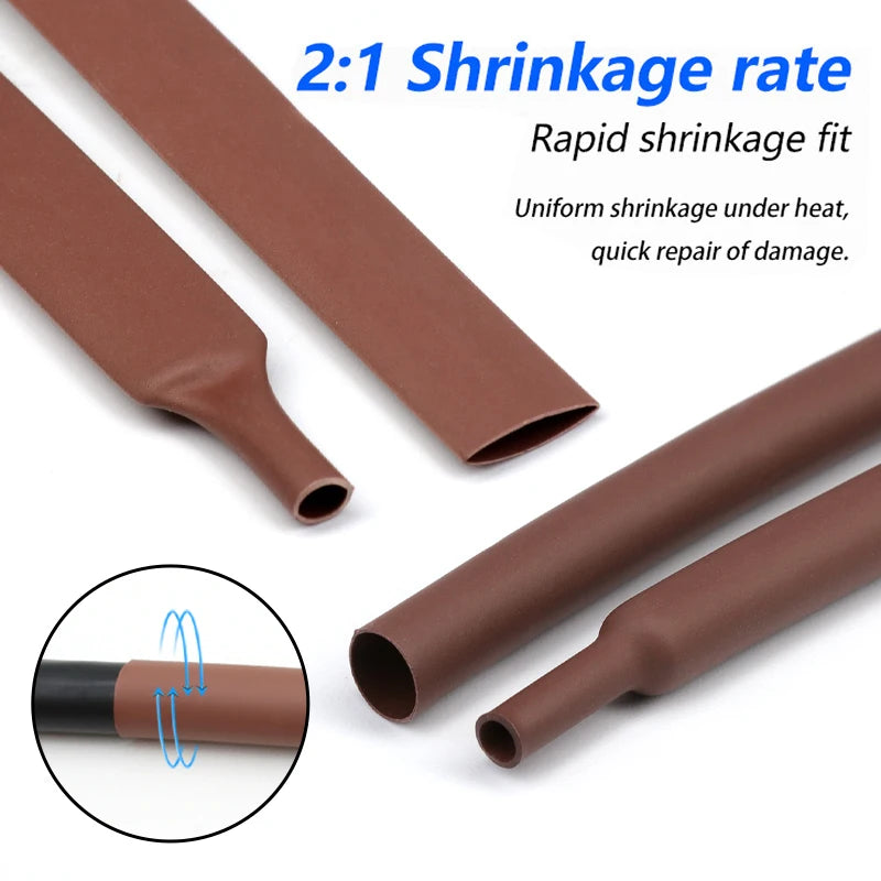 2/5M Brown 2 1 Heat Shrink Tube Diameter 1mm 50mm Wire Repai