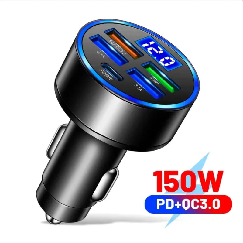 200W Dual USB Car Charger Pull Ring Fast Charging Car Phone 