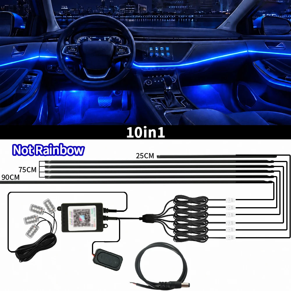 Led Car Ambient Lights 213 64 Color Symphony Streamer Bluetooth Rainbow Interior Acrylic Led RGB Strips Auto Atmosphere Lamp Kit