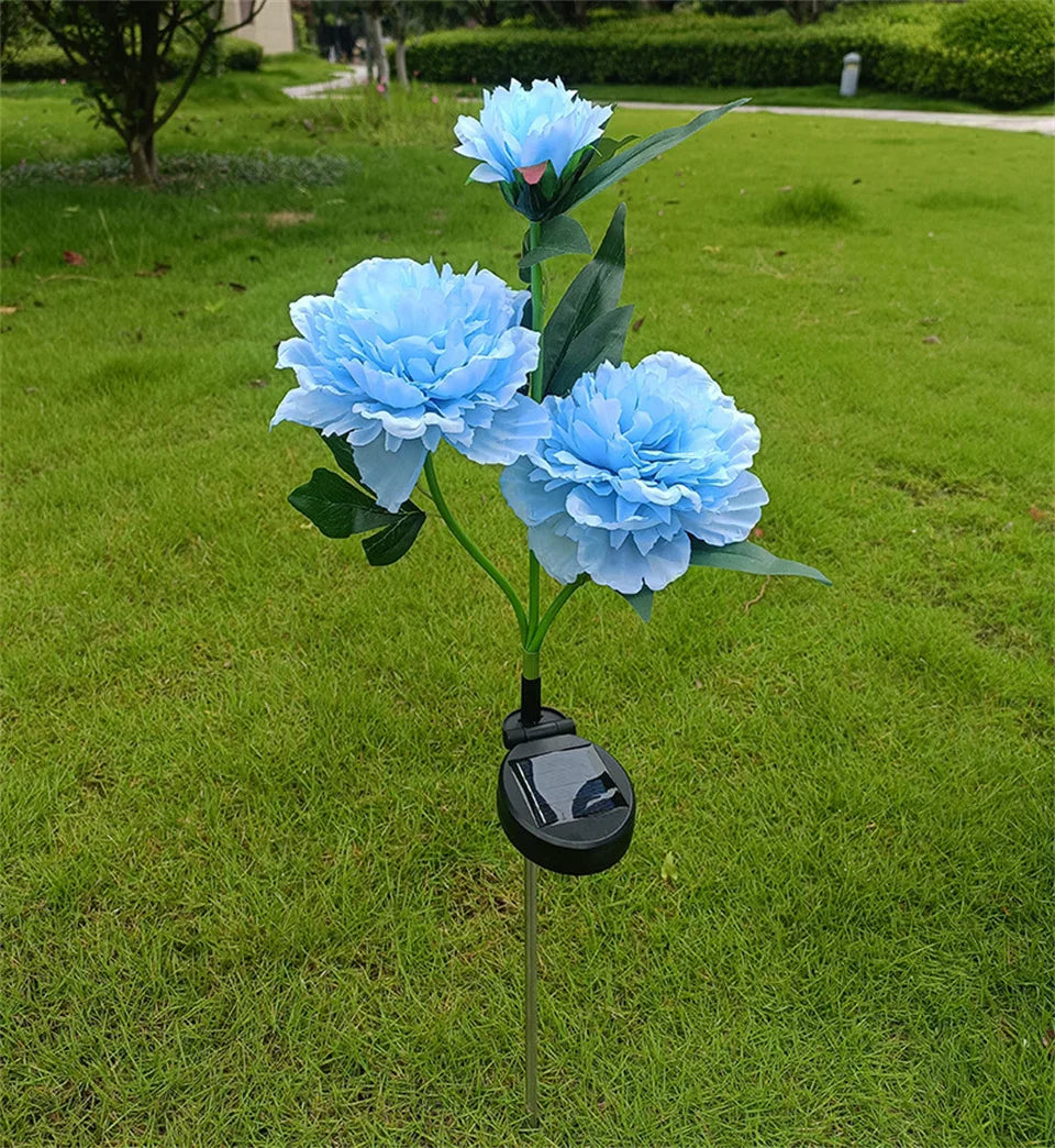 Solar Garden Lights 3 Head Peony Flowers Lamps For Yard Wate