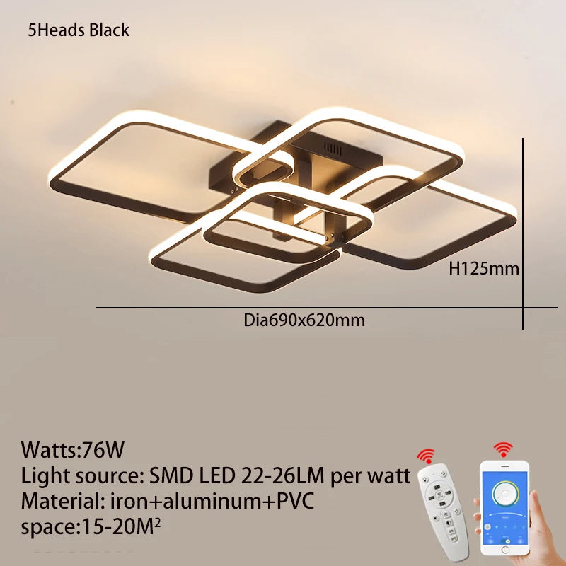 Premium LED Ceiling Light 3/5 Head Remote Control Dimmable for Small Living Room Bedroom Kitchen Black White Modern Energy Savin