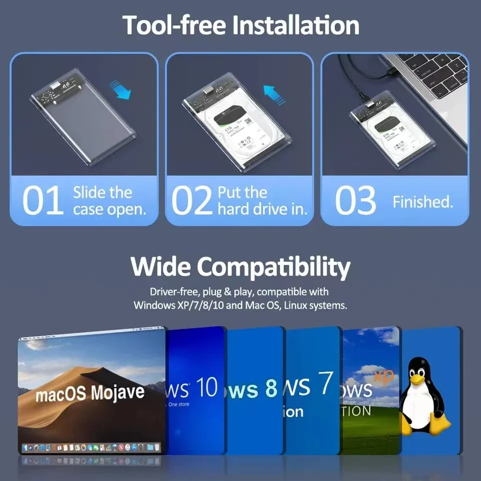 USB 3.0/Type C HDD Enclosure 2.5 inch SATA SSD External Hard