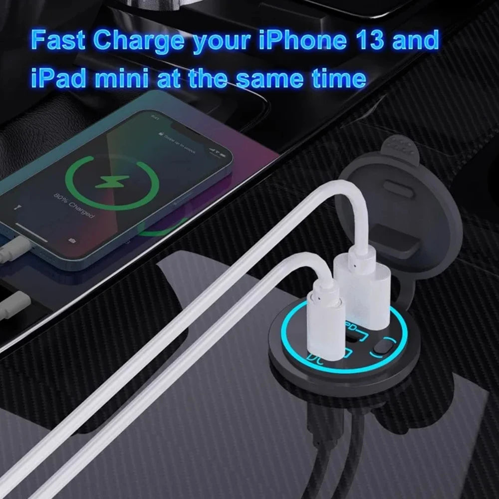 3 Ports Quick Charge Dual PD & QC 3.0 112W Aperture Car Char