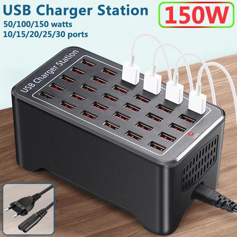 USB Charger 10 15 20 25 30 Ports HUB 150W Universal Wall Des
