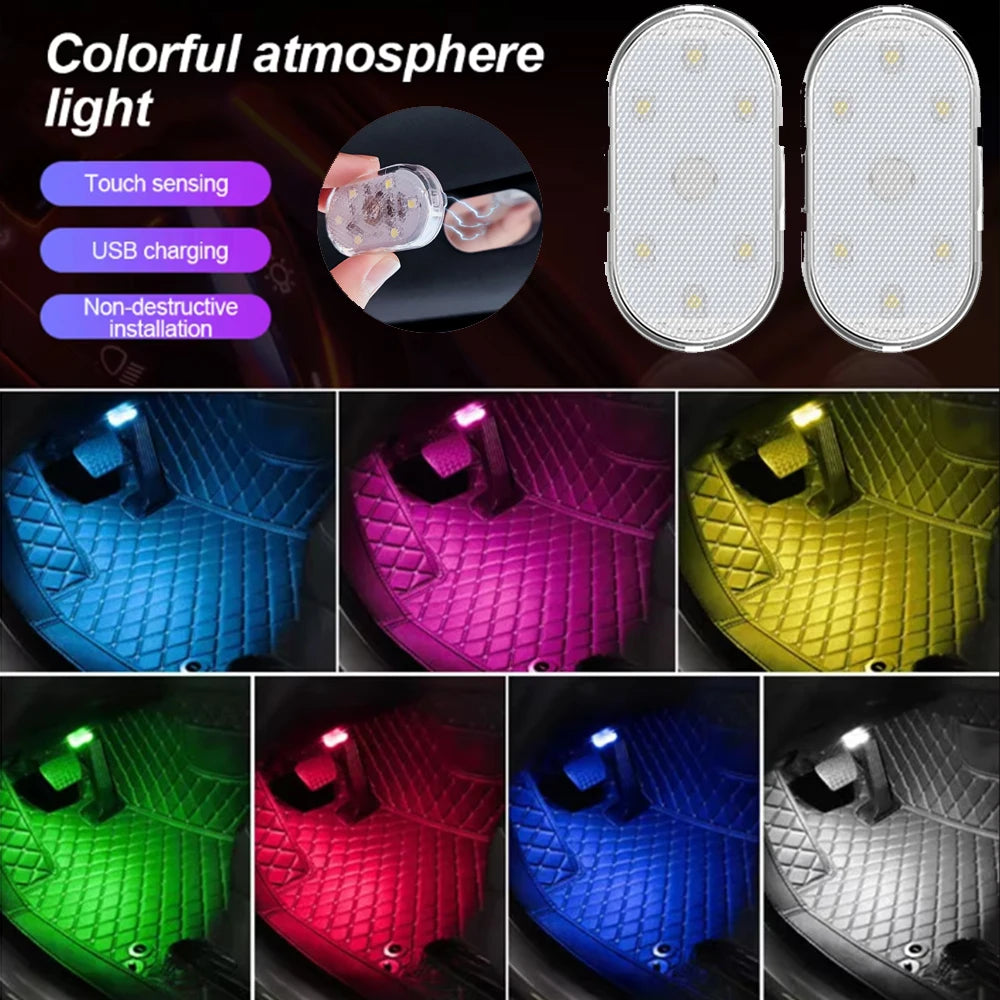 1/2pcs Multi Color Car Light Wireless LED Touch Light Roof C