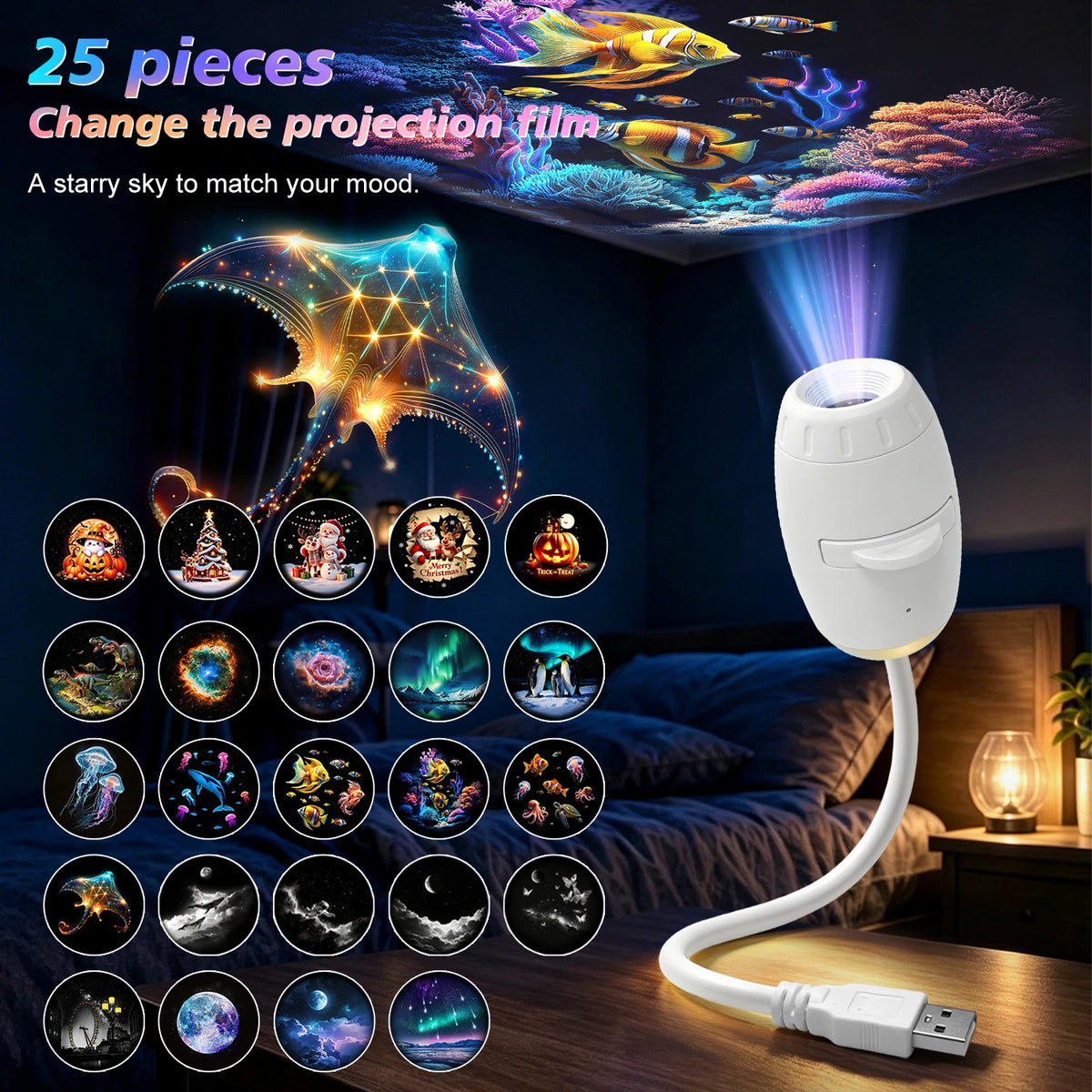 Romantic LED Starry Sky Night Light USB Powered Saturn Galax