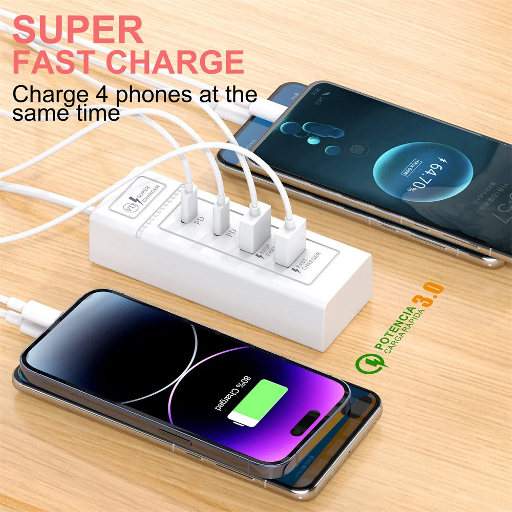 USB Fast Charging Charger Type C Wall Charger 4 Ports For iP