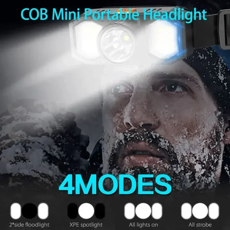 New LED Headlight COB Mini Portable USB Rechargeable Waterpr